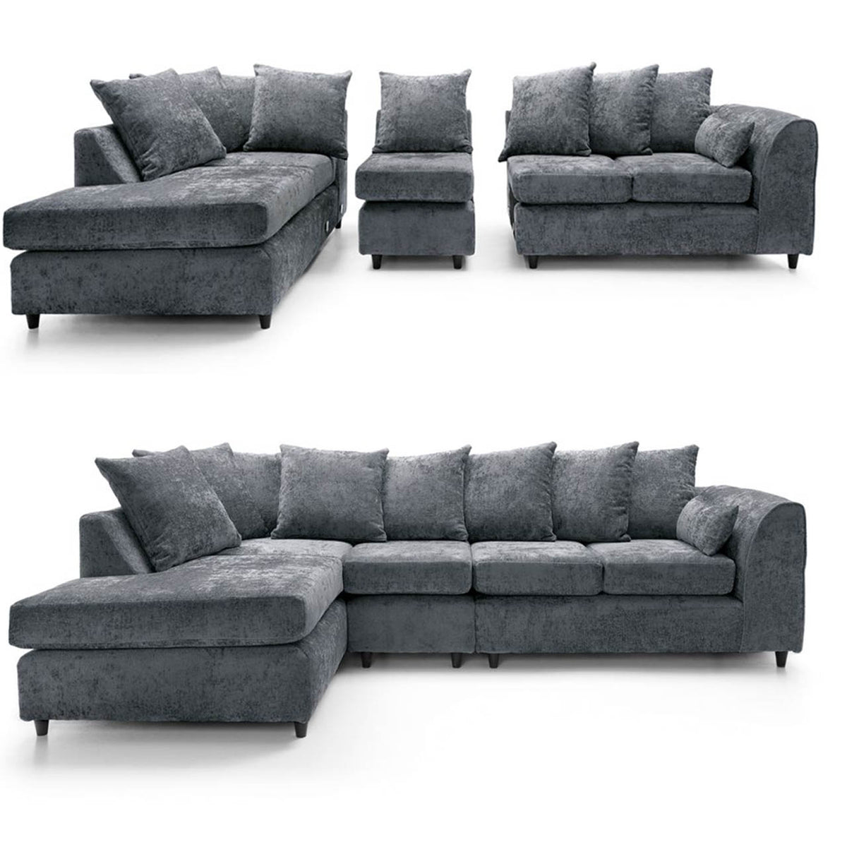 DYLAN Chenille Fabric 5 Seater L Shaped Corner Sofa with Scatter Back