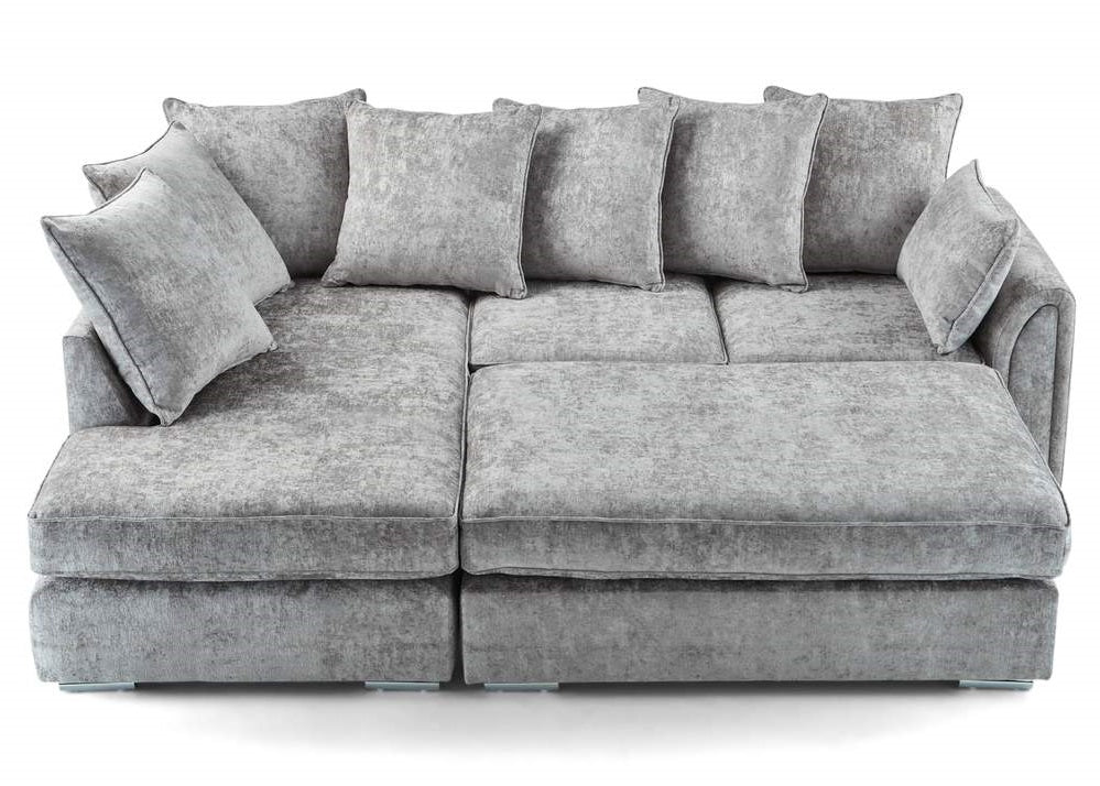 Chiswick Left Hand Facing Corner Sofa with Footstool Silver