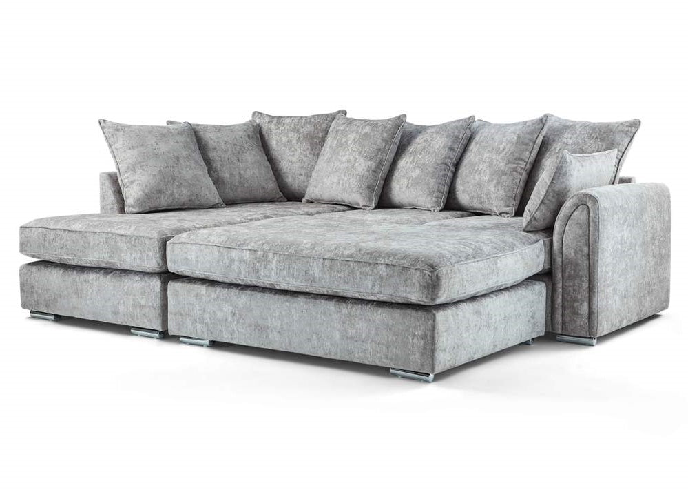 Chiswick Left Hand Facing Corner Sofa with Footstool Silver