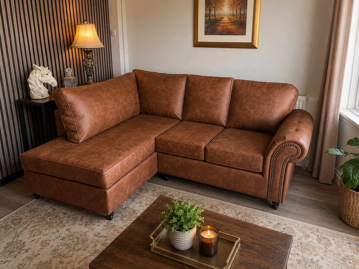Brooklyn Suede Leather L Shape Corner Sofa