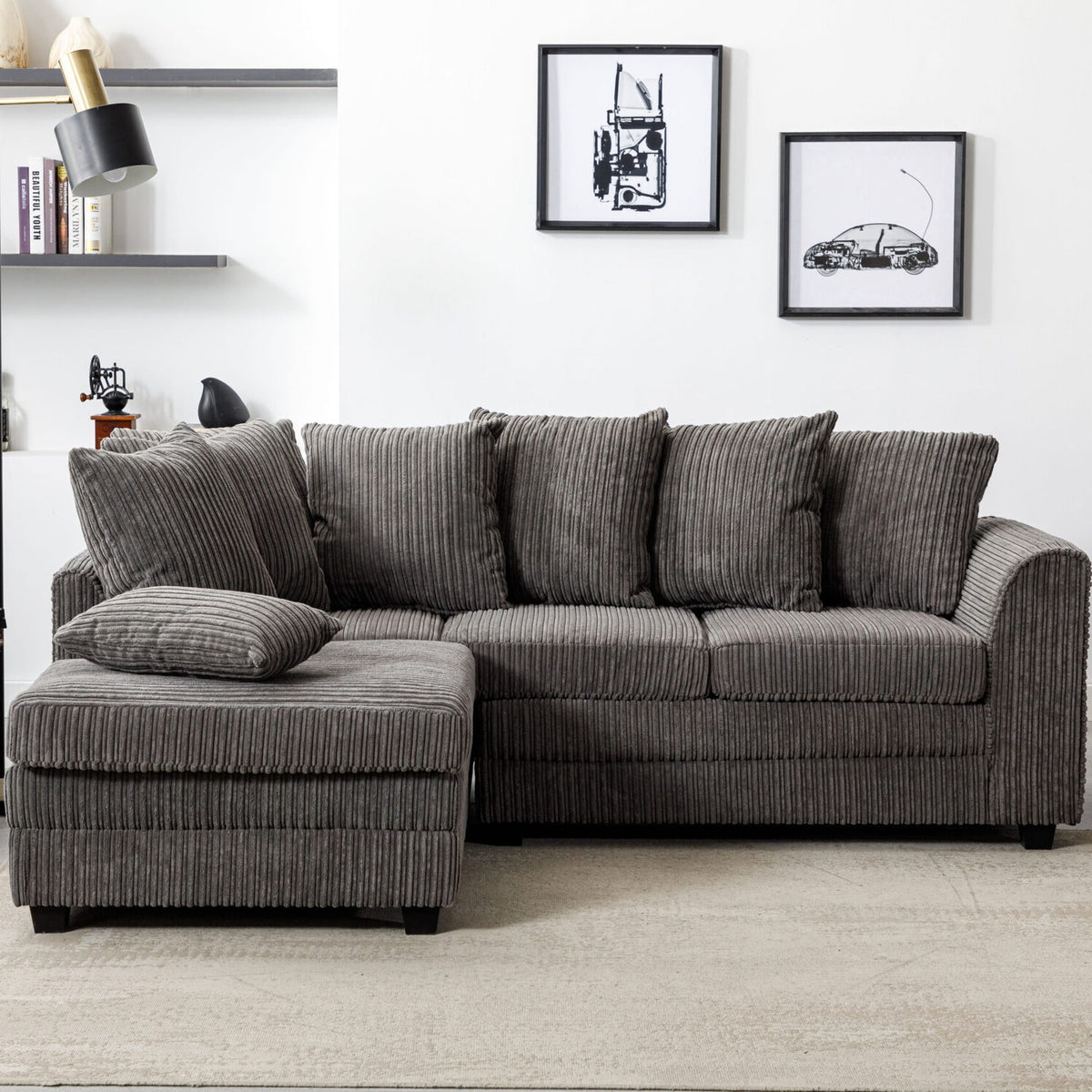 Hannah Jumbo Cord Scatter Back 4 Seater Left Hand Facing Corner Sofa Grey