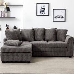 Hannah Jumbo Cord Scatter Back 4 Seater Left Hand Facing Corner Sofa Grey