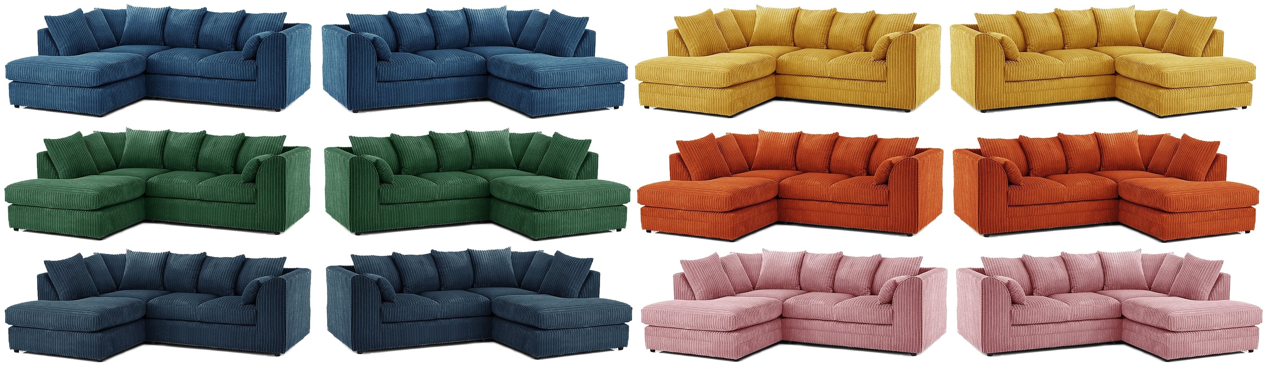 Hannah Jumbo Cord Scatter Back 4 Seater Corner Sofa
