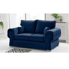 Chingford Plush Velvet Full Back 3+2 Seater Sofa Set Marine Blue