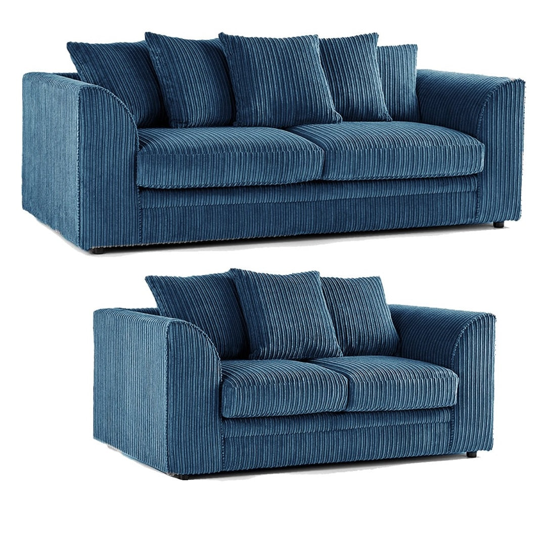 Hannah Jumbo Cord Scatter Back 3+2 Seater Sofa Suite Set Marine Blue