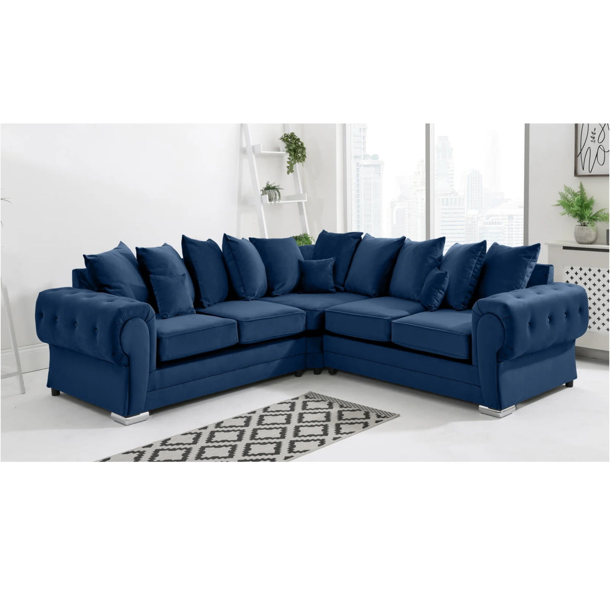 Verona Scatter Back Plush Velvet 2c2 Corner Sofa Marine Blue