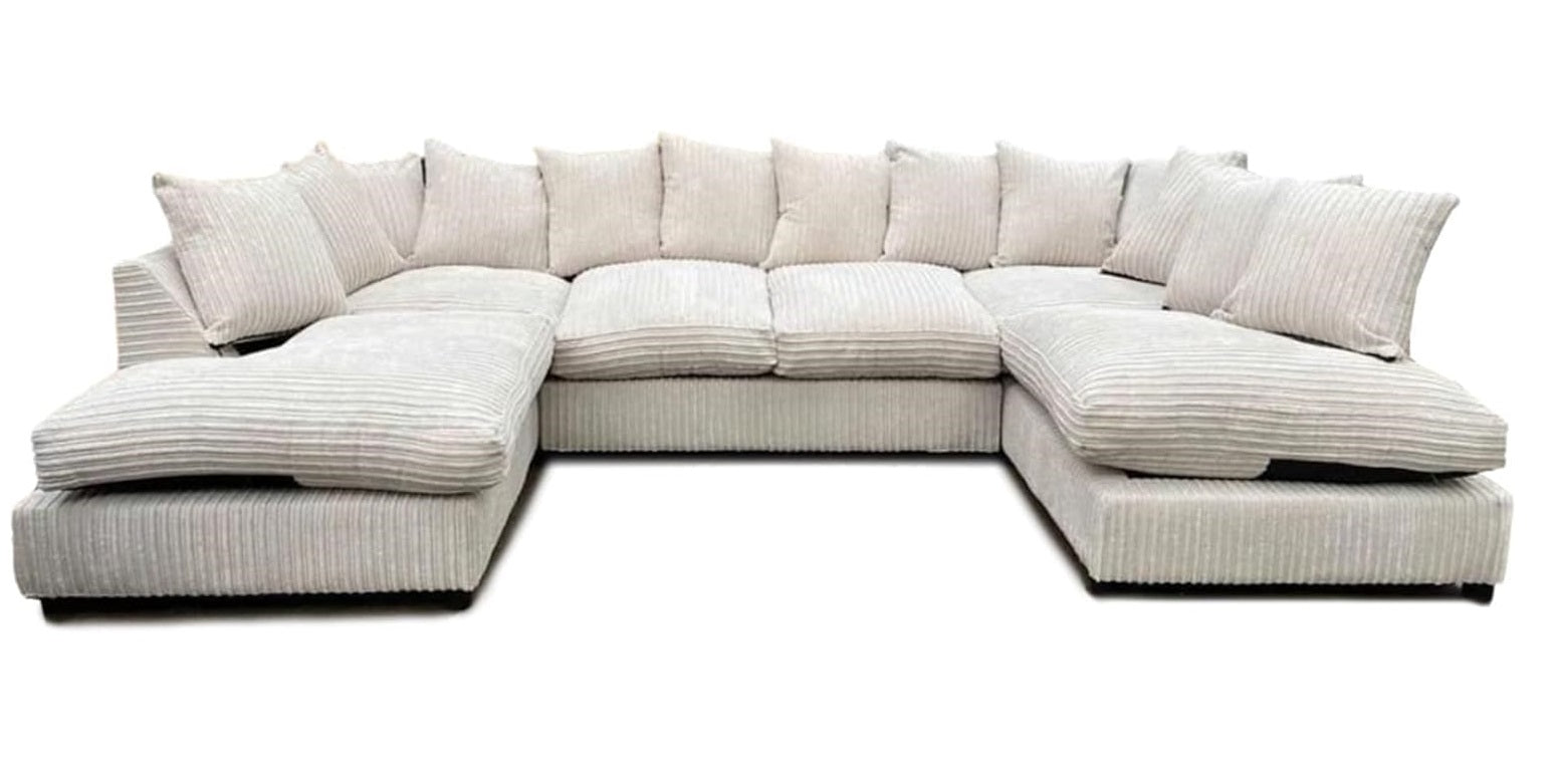 Monaco Scatter Back 6 Seater U Shaped Corner Jumbo Cord Fabric Sofa Mink