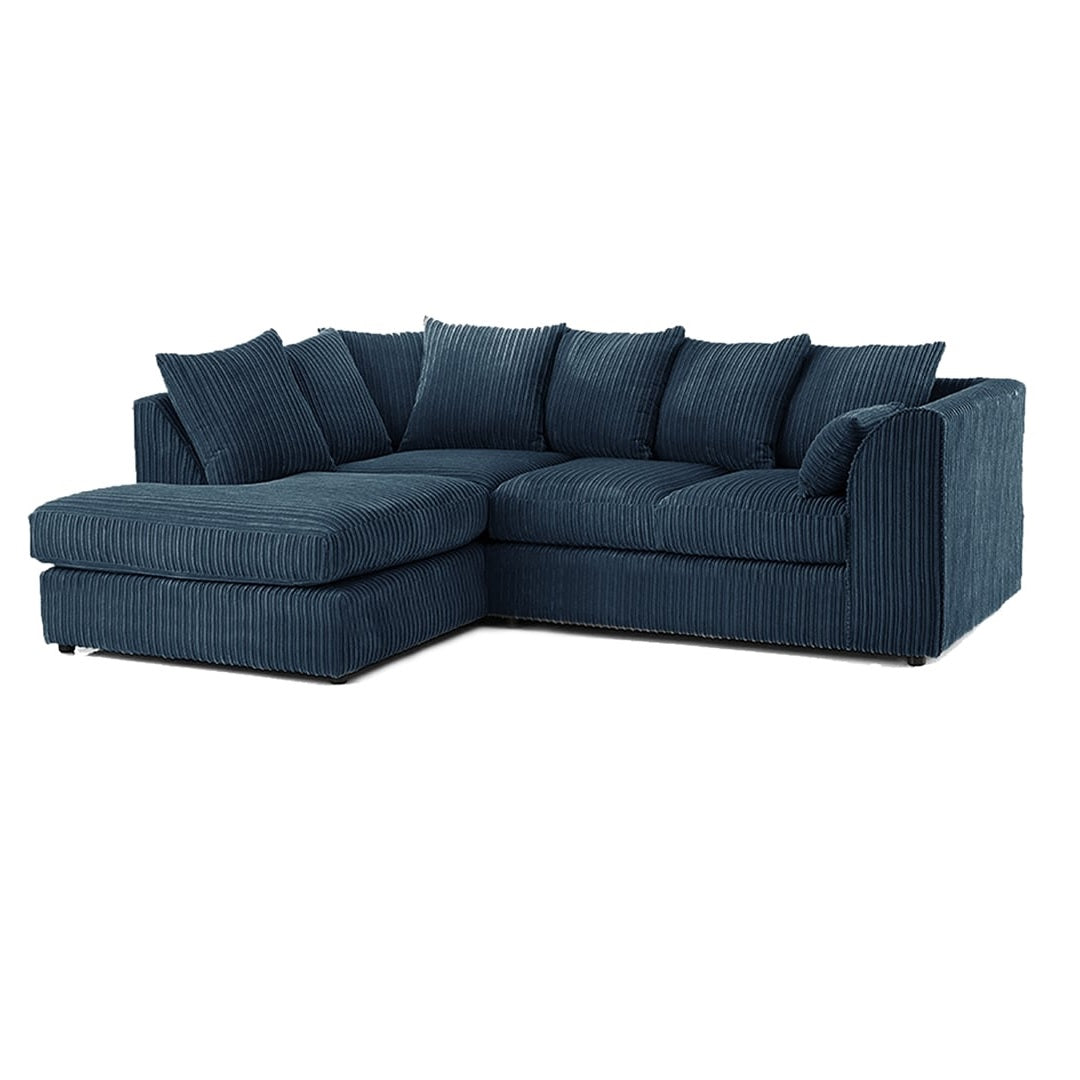 Hannah Jumbo Cord Scatter Back 4 Seater Left Hand Facing Corner Sofa Navy Blue