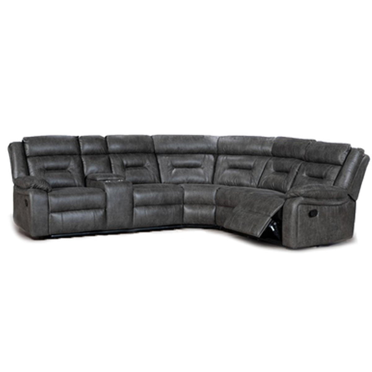 Nova Electric Grey Leather 5 Seater Reclining Corner Sofa With Drinks Tray