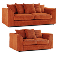 Hannah Jumbo Cord Scatter Back 3+2 Seater Sofa Suite Set Orange