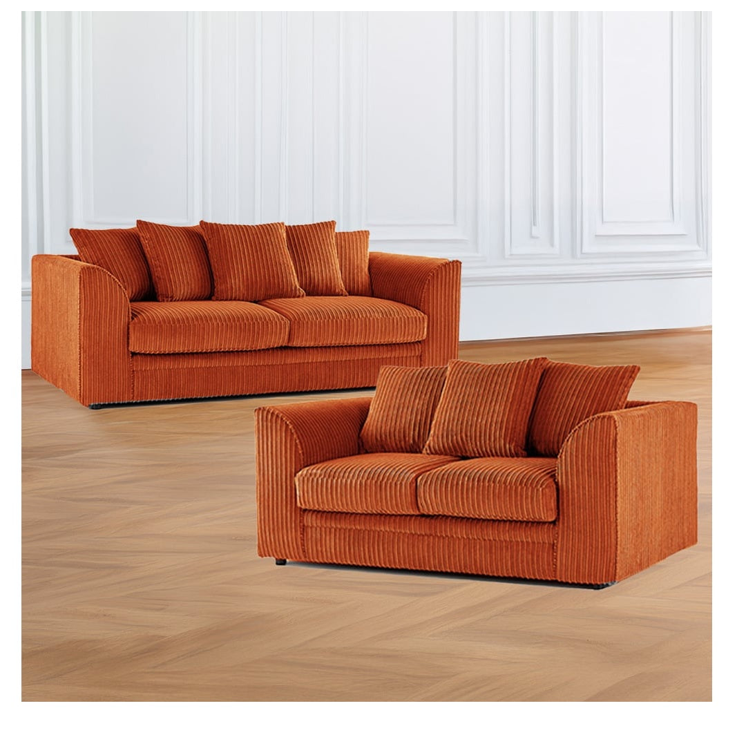 Hannah Jumbo Cord Scatter Back 3 Seater, 2Seater, 3+2 Seater Sofa Set, 3+3 Seater, 2+2Seater