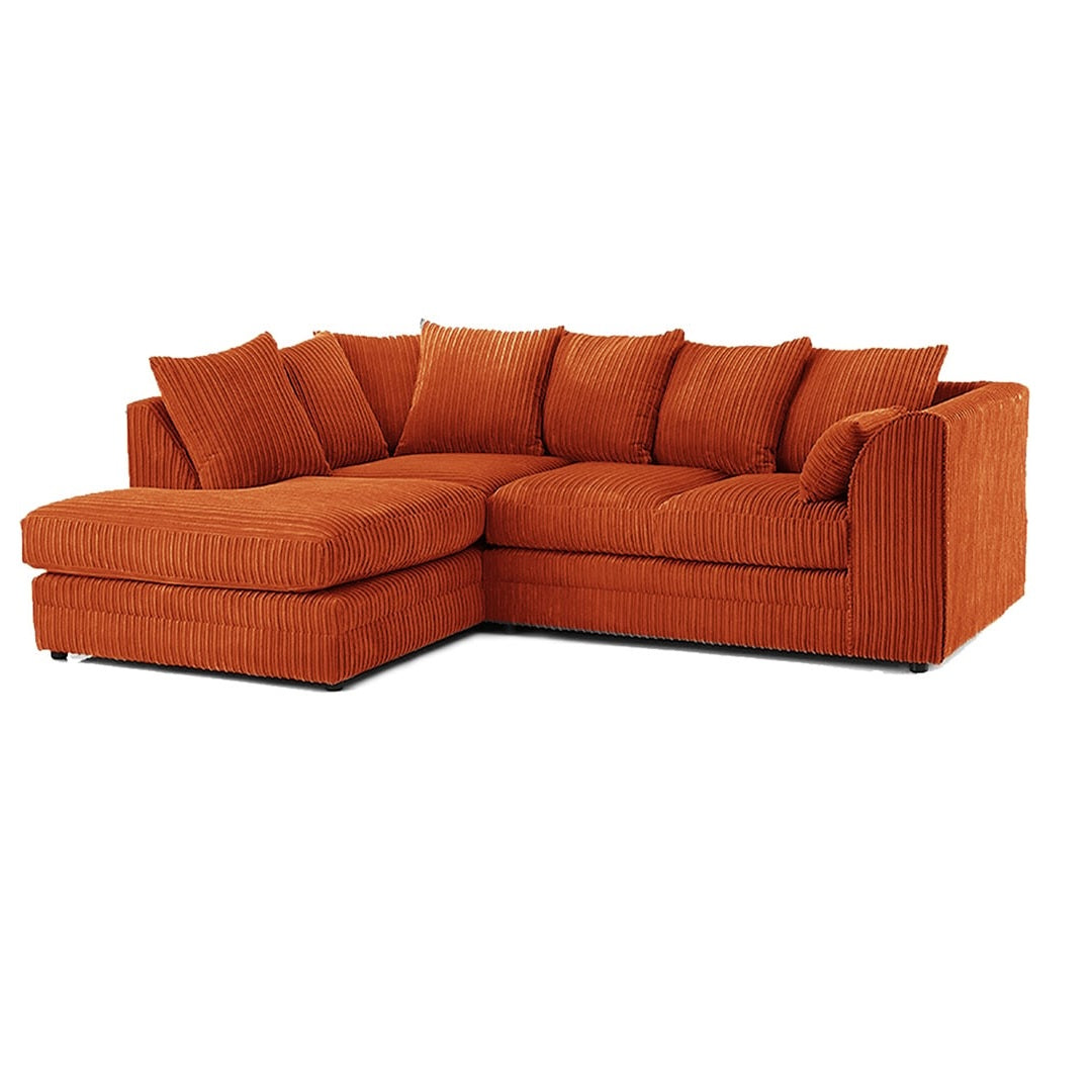 Hannah Jumbo Cord Scatter Back 4 Seater Left Hand Facing Corner Sofa Orange