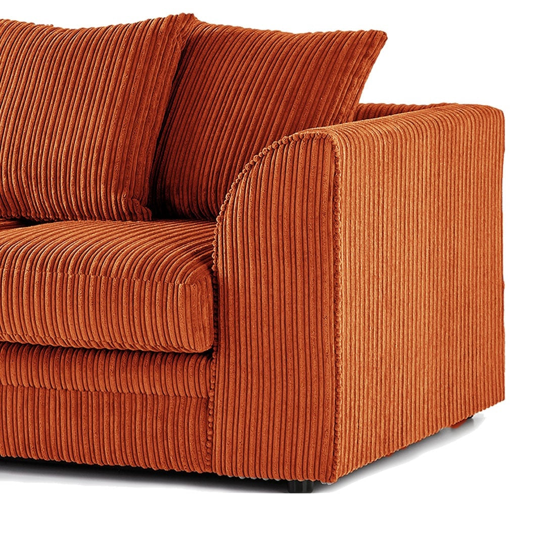 Hannah Jumbo Cord Scatter Back 4 Seater Left Hand Facing Corner Sofa Orange