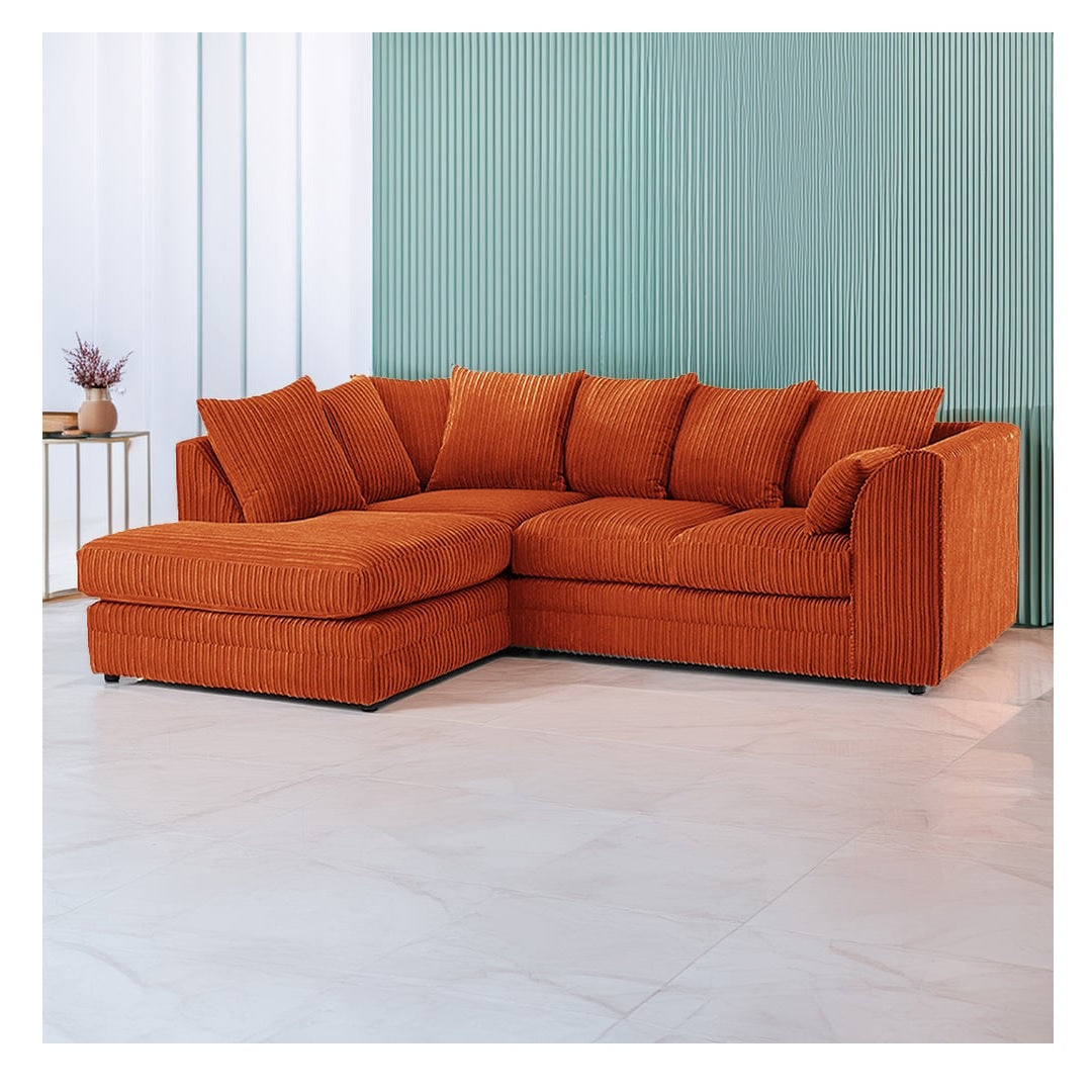 Hannah Jumbo Cord Scatter Back 4 Seater Left Hand Facing Corner Sofa Orange