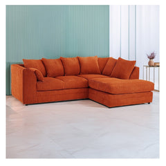 Hannah Jumbo Cord Scatter Back 4 Seater Right Hand Facing Corner Sofa Orange