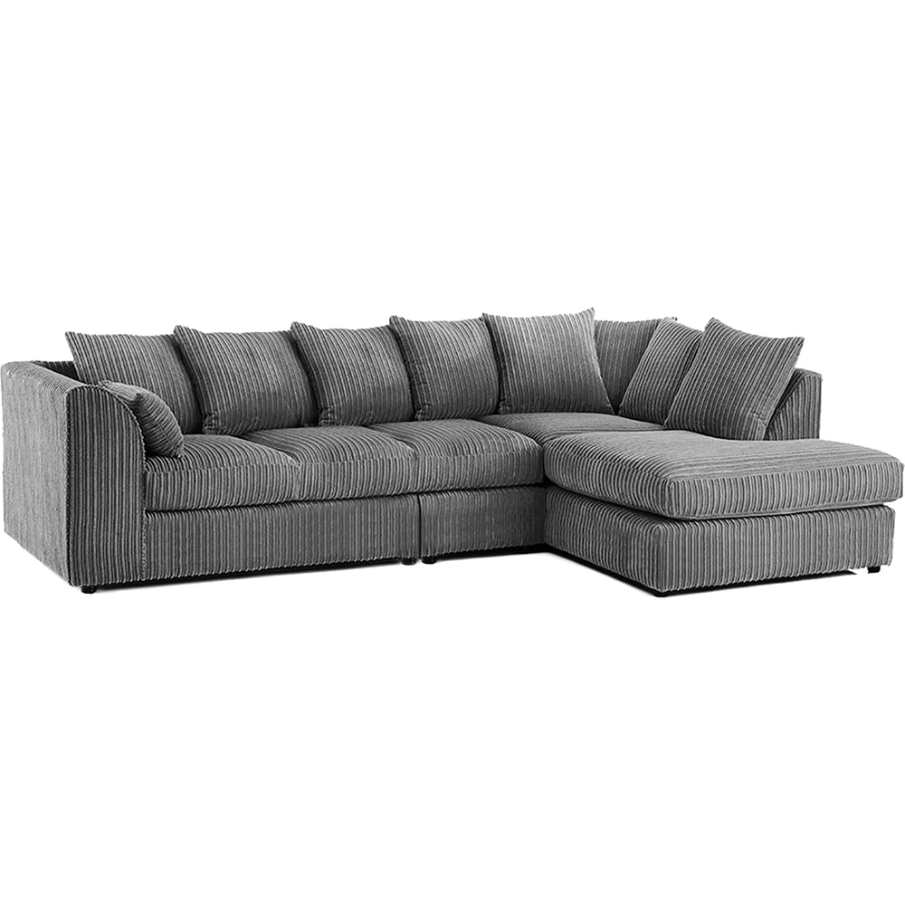 DYLAN 5 Seater Jumbo Cord Scatter Back Right Hand Facing Corner Sofa Grey