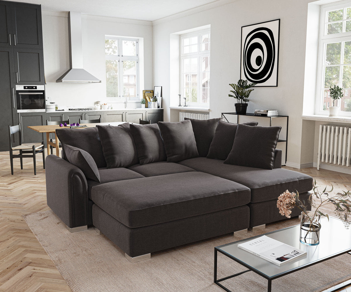 Chiswick Right Hand Facing Corner Sofa with Footstool Black