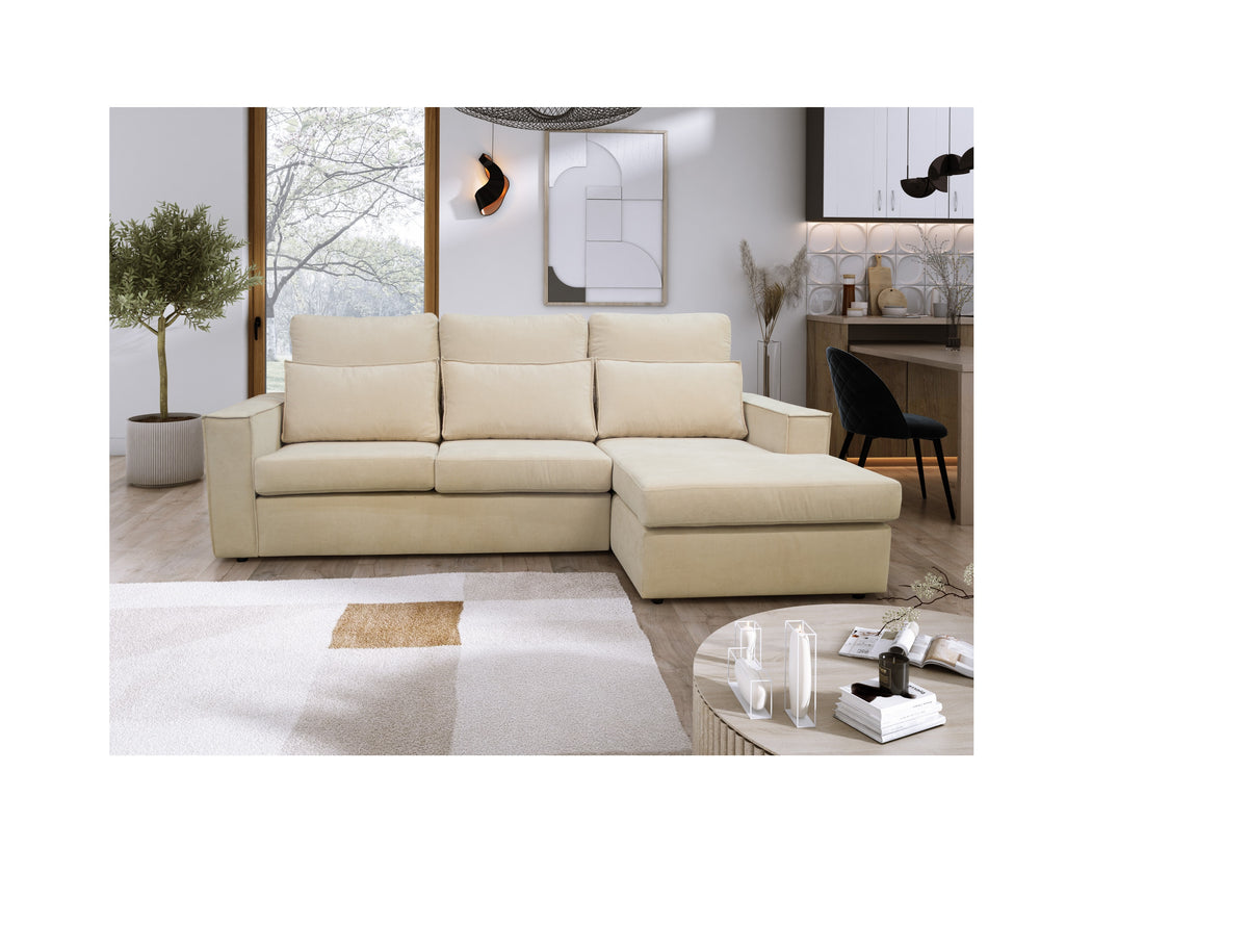 Soho Right Hand Facing Corner Sofa Luxe Chenille Fabric Beige
