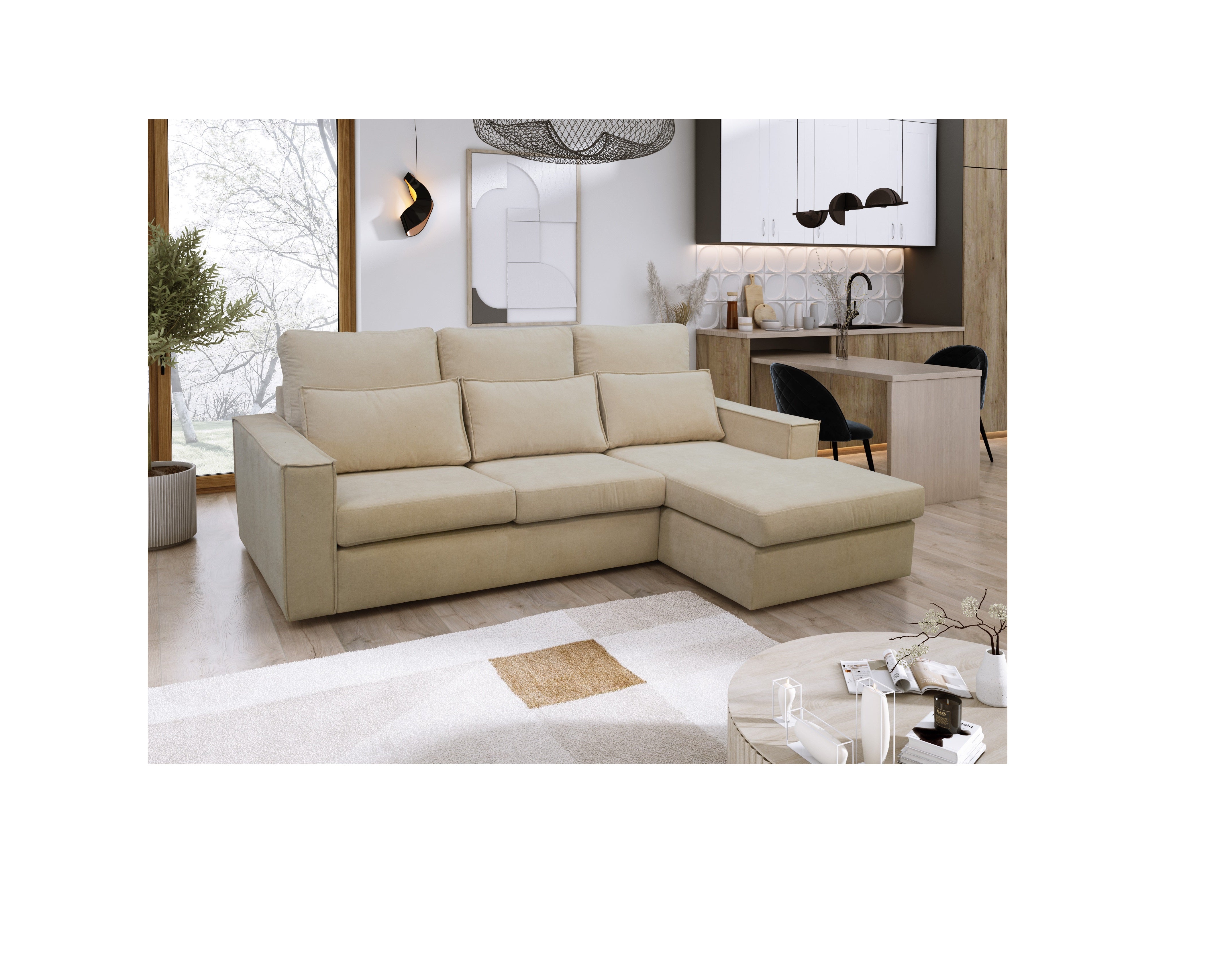 Soho Right Hand Facing Corner Sofa Luxe Chenille Fabric Beige