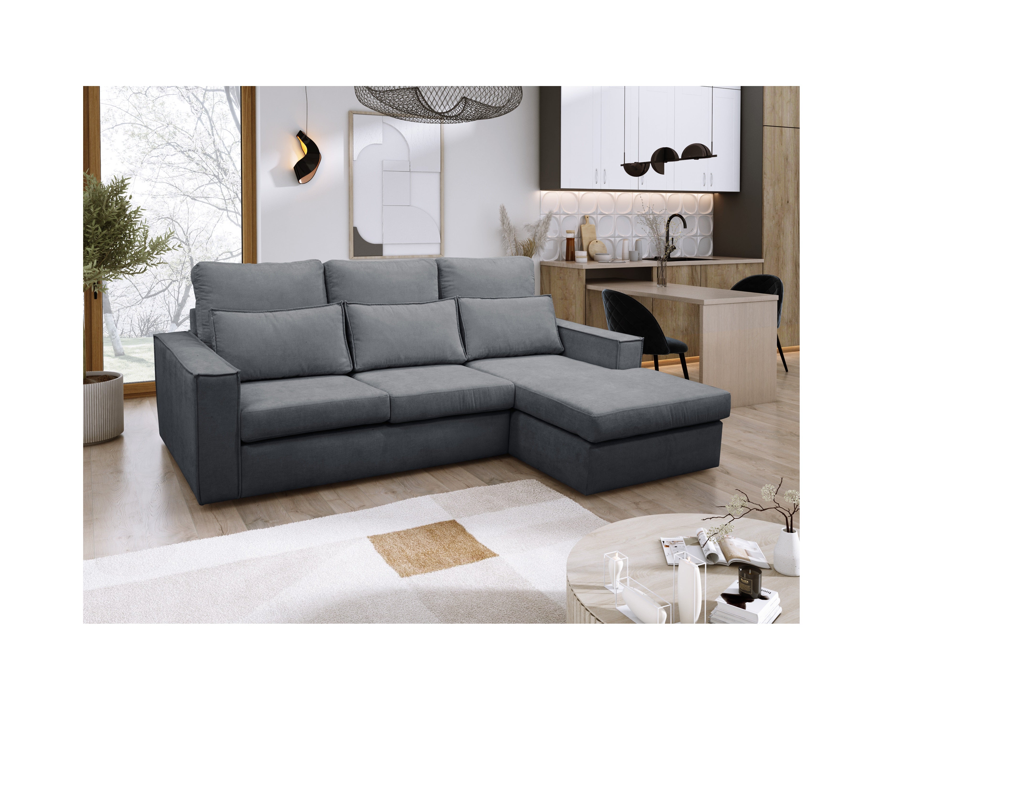 Soho Right Hand Facing Corner Sofa Luxe Chenille Fabric Grey