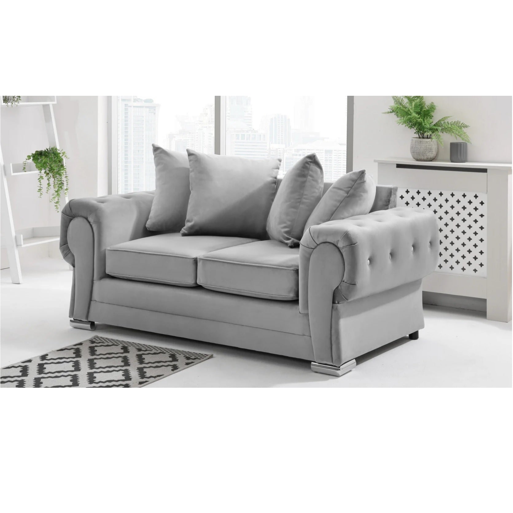 Verona Scatter Back Plush Velvet 3+2 Seater Sofa Set Silver