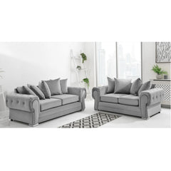 Verona Scatter Back Plush Velvet 3+2 Seater Sofa Set Silver