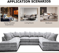 Windsor Scatter Back 6 Seater U Shaped Corner Chenille Fabric Sofa Silver