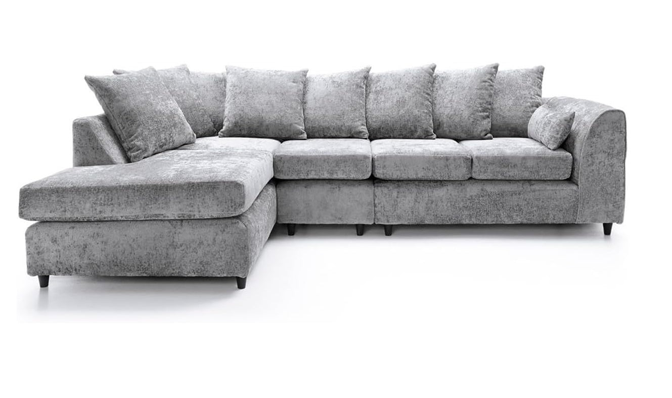 DYLAN Chenille Fabric Scatter Back 5 Seater Left Hand Facing Corner Sofa Silver