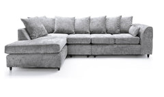 DYLAN Chenille Fabric Scatter Back 5 Seater Left Hand Facing Corner Sofa Silver