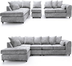 DYLAN Chenille Fabric Scatter Back 5 Seater Left Hand Facing Corner Sofa Silver