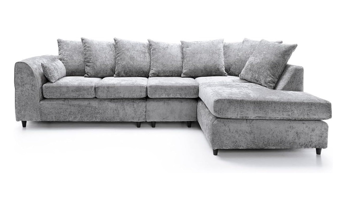 DYLAN Chenille Fabric Scatter Back 5 Seater Right Hand Facing Corner Sofa Silver