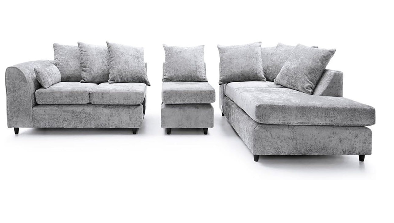 DYLAN Chenille Fabric Scatter Back 5 Seater Right Hand Facing Corner Sofa Silver