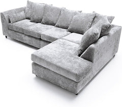 DYLAN Chenille Fabric Scatter Back 5 Seater Right Hand Facing Corner Sofa Silver