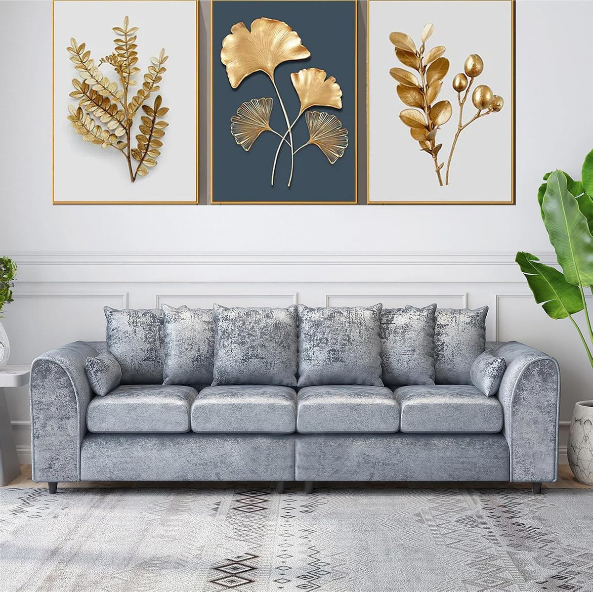 Bella Crushed Velvet 4 Seater Scatter Back Sofa Silver