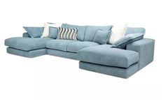 Family Large Double Sofa with Footstool U-Shaped Sky Blue