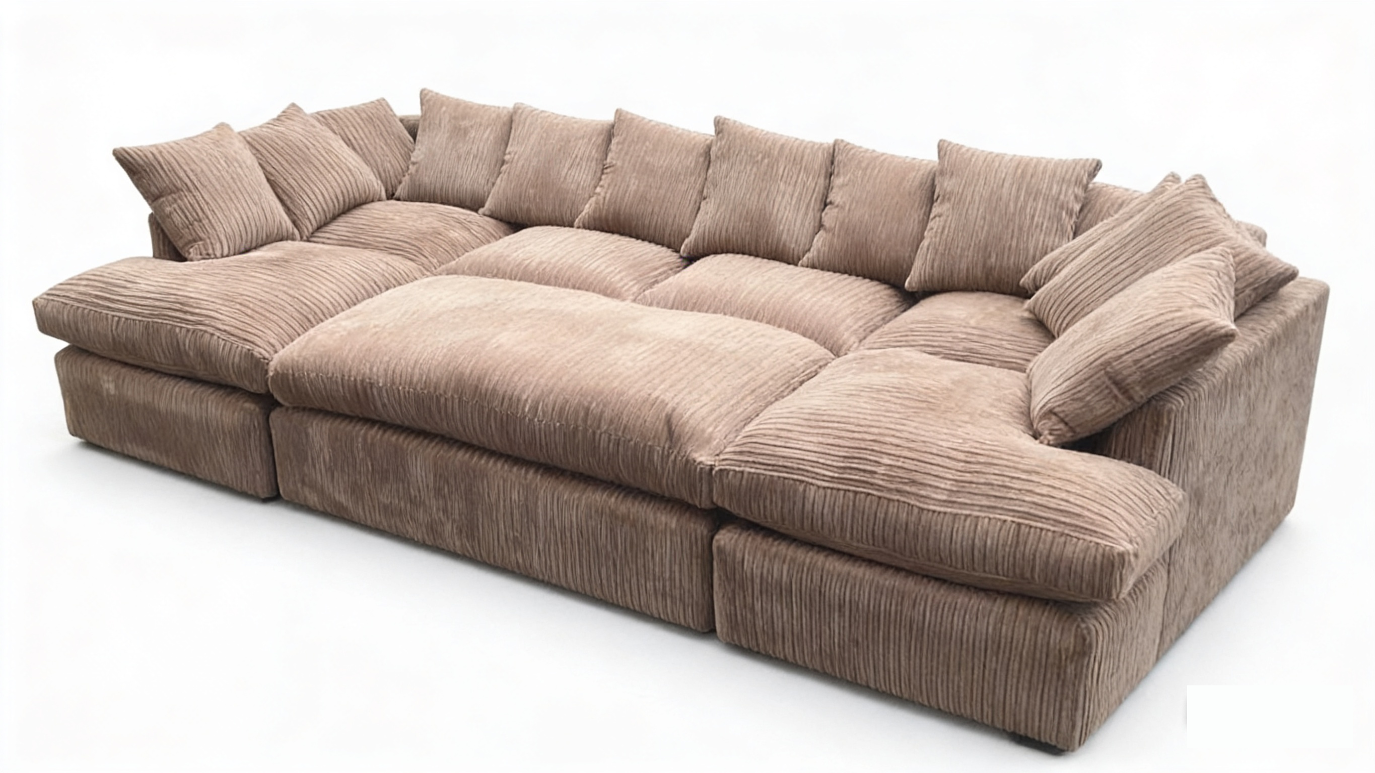 Cinema Large U Shape Sofa Jumbo Cord Fabric Coffee