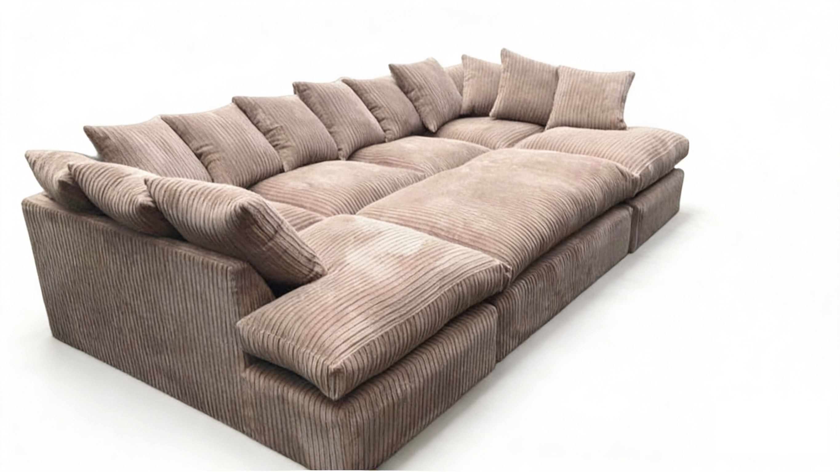 Cinema Large U Shape Sofa Jumbo Cord Fabric Coffee