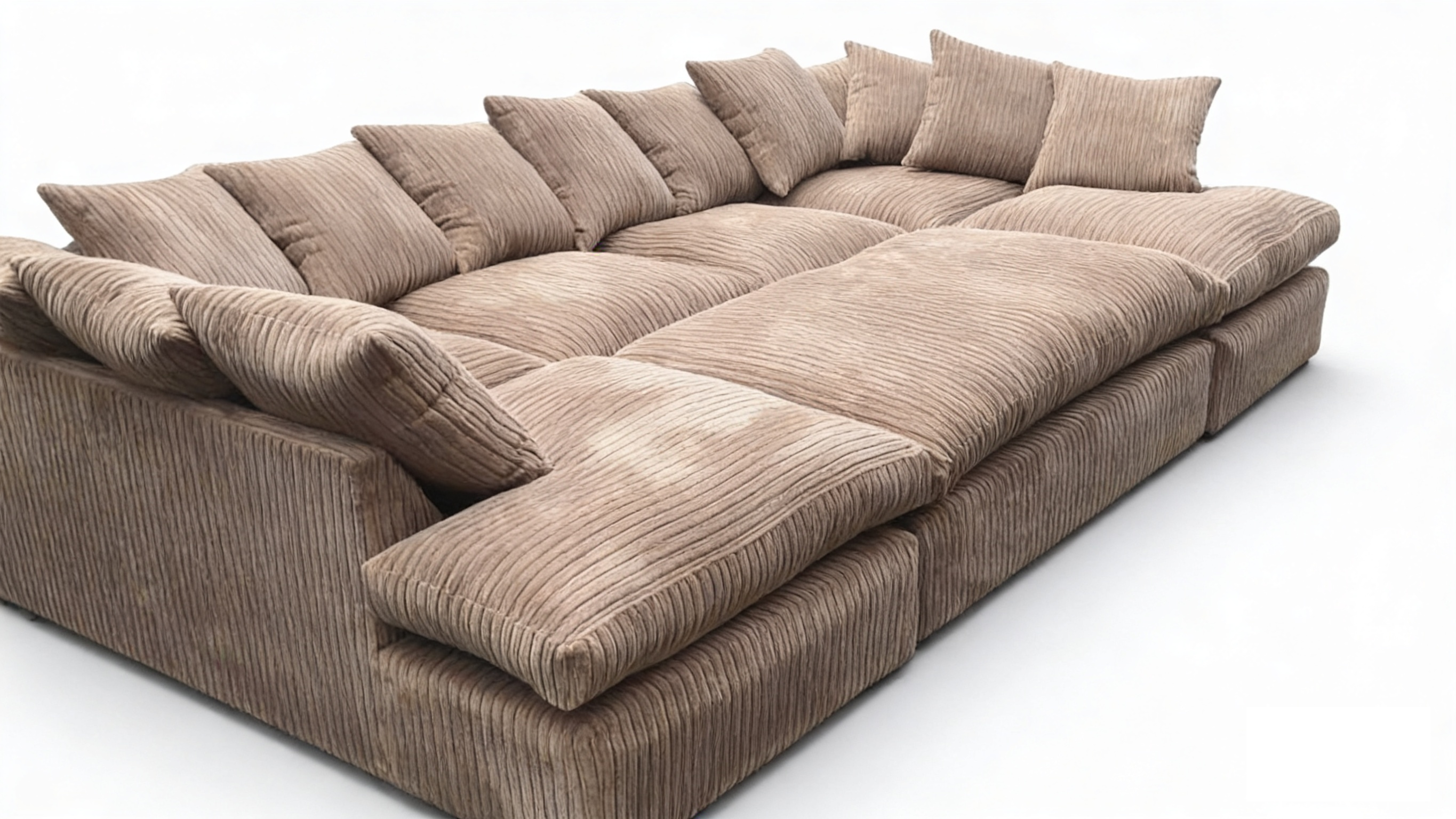 Cinema Large U Shape Sofa Jumbo Cord Fabric Coffee