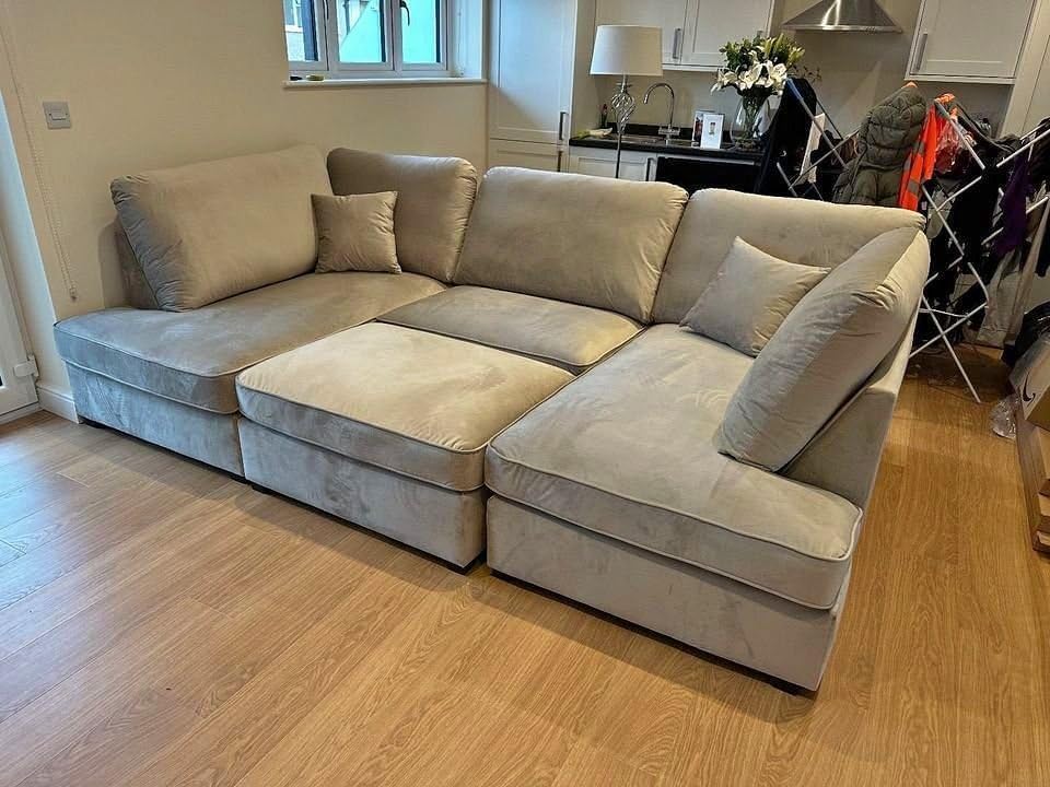 Berlin 5 seater U shaped Plush Fabric Corner Sofa Steel Grey