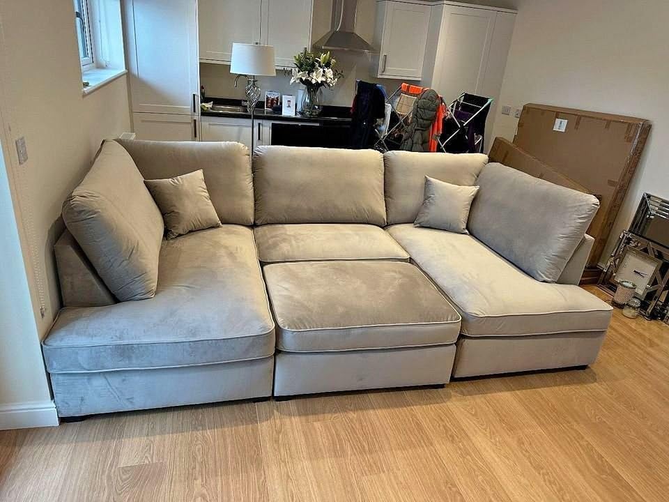 Berlin 5 seater U shaped Plush Fabric Corner Sofa Steel Grey