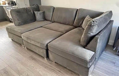 Berlin 5 seater U shaped Plush Fabric Corner Sofa Steel Grey