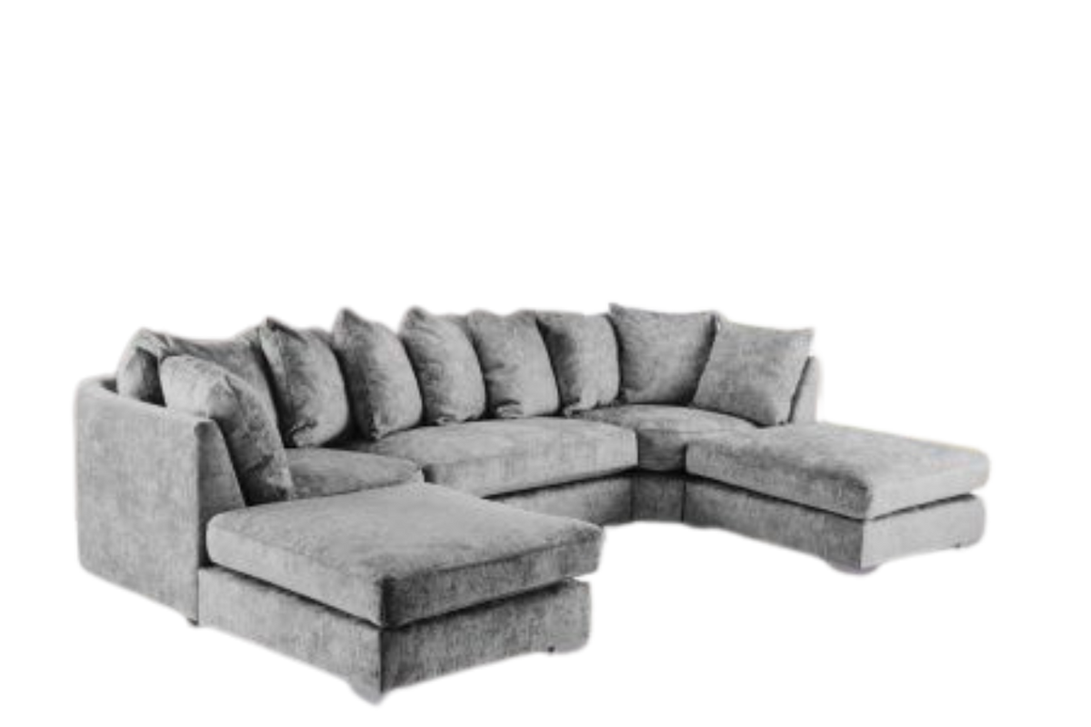Bishop Luxe Soft Chenille U-Shape Scatter Back Sofa (Grey)
