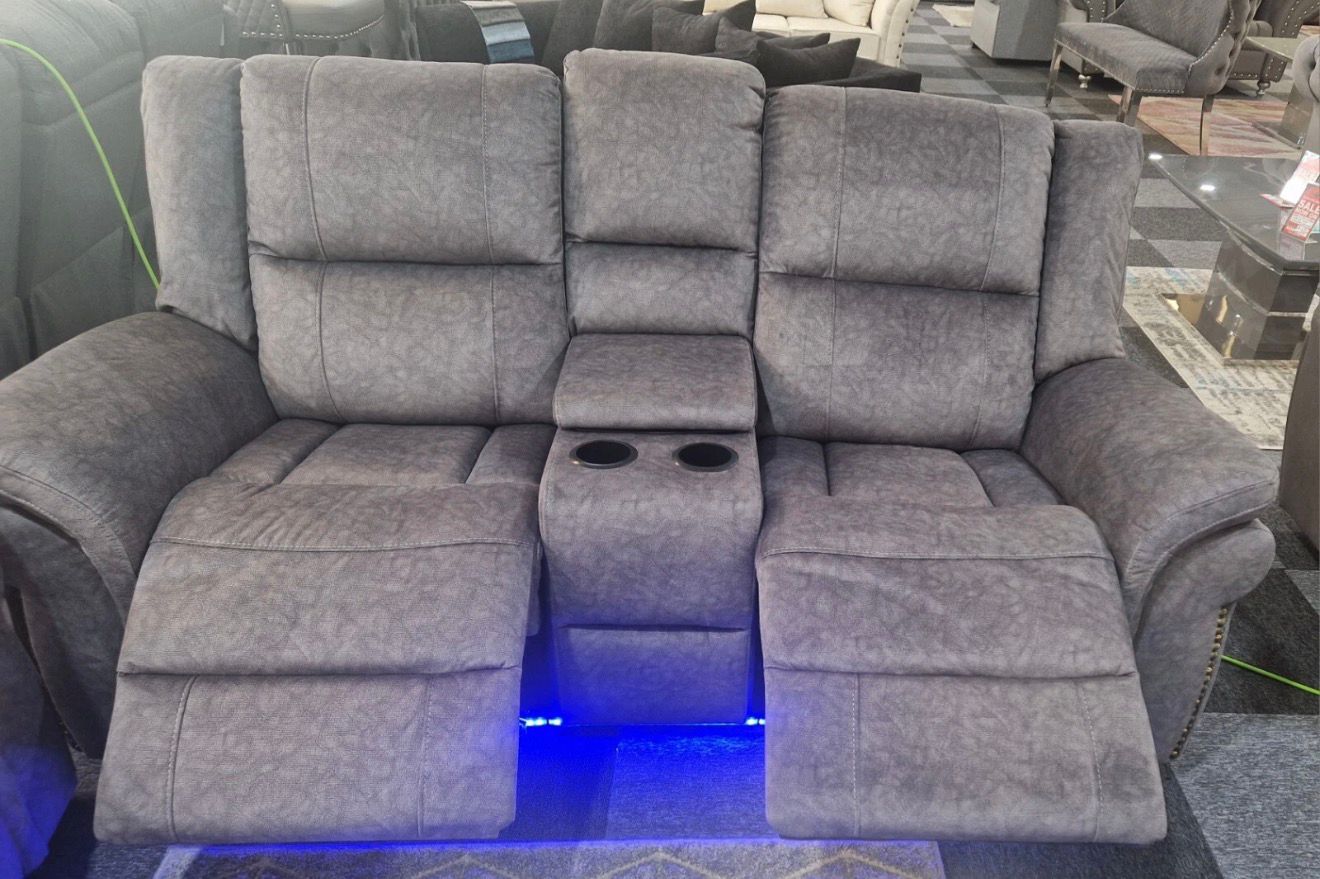 Berlin Fabric Electric Recliner 2 Seater Sofa Grey