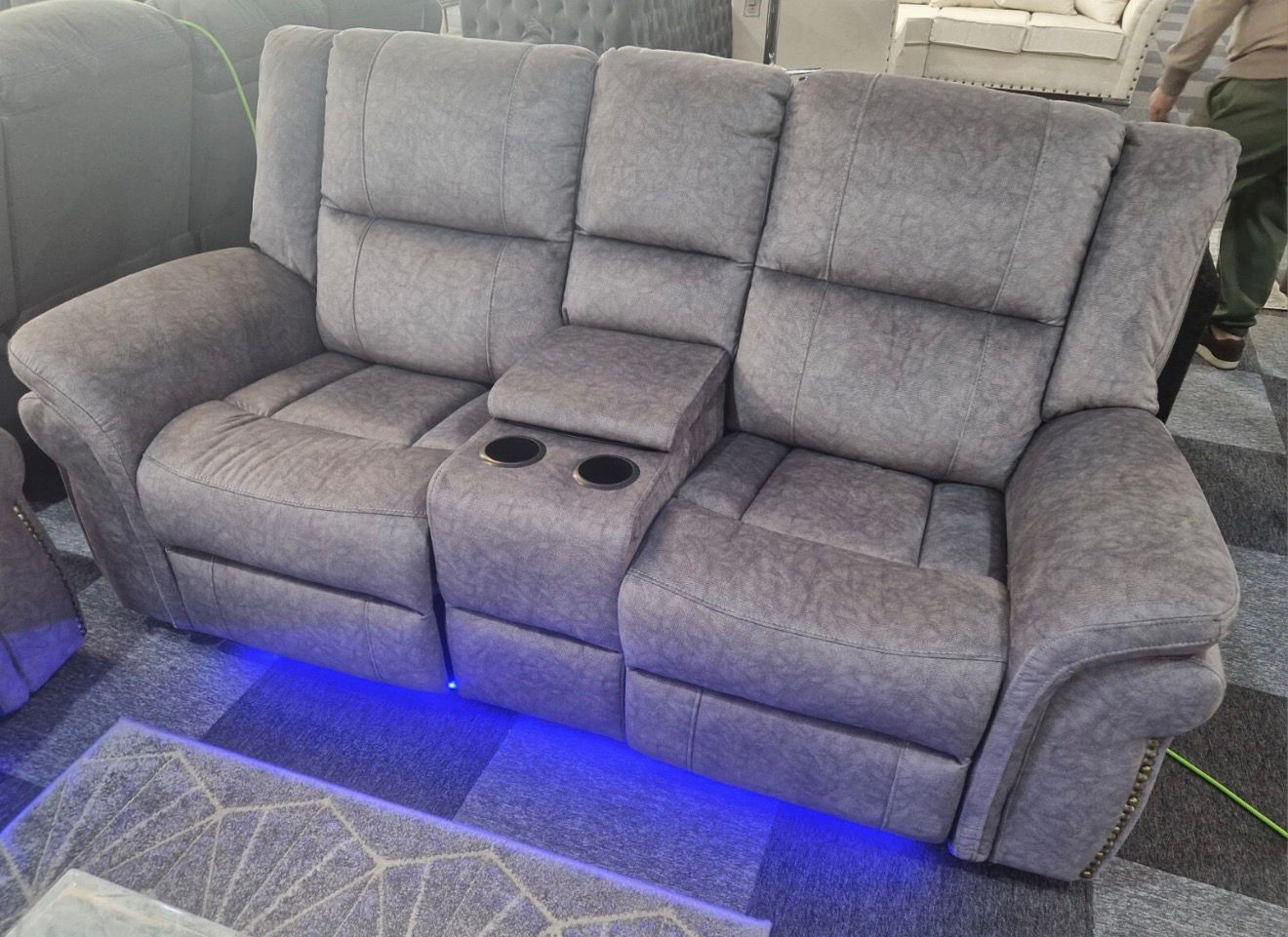 Berlin Fabric Electric Recliner 2 Seater Sofa Grey