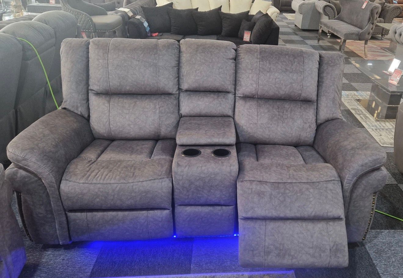 Berlin Fabric Electric Recliner 2 Seater Sofa Grey