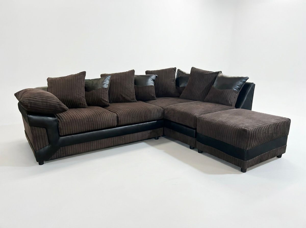 Dino Fabric Right Hand Facing Corner Sofa Foam Seating Chocolate-Brown