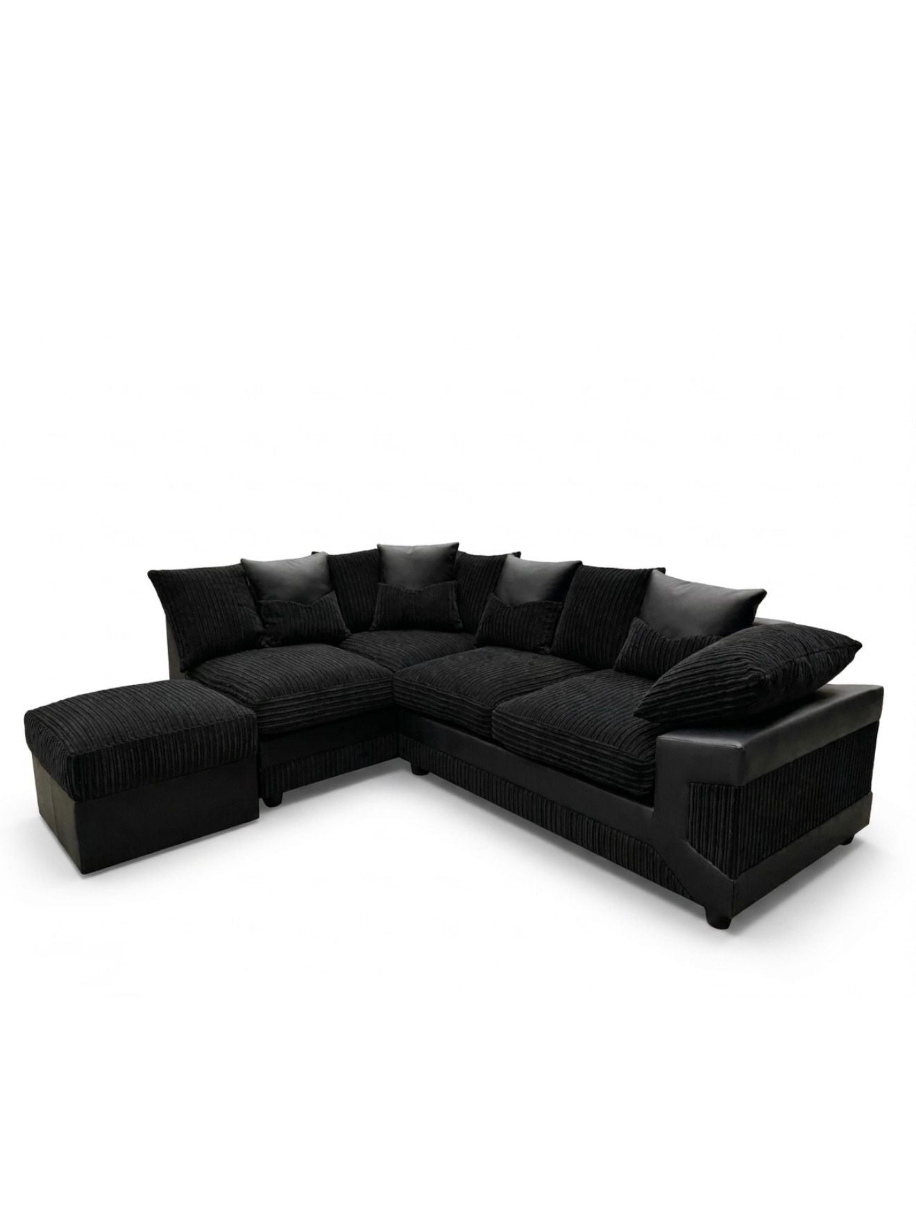 Dino Fabric Left Hand Facing Corner Sofa Foam Seating Black-Black