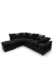 Dino Fabric Left Hand Facing Corner Sofa Foam Seating Black-Black