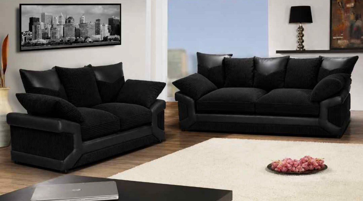 Dino Fabric 3+2 Seater Sofa Set Foam Seating Black-Black