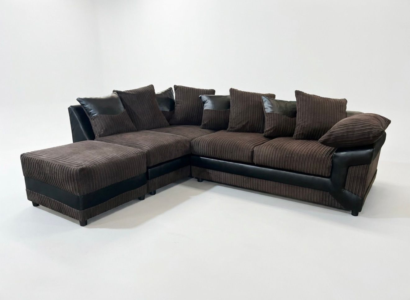 Dino Fabric Left Hand Facing Corner Sofa Foam Seating Chocolate-Brown
